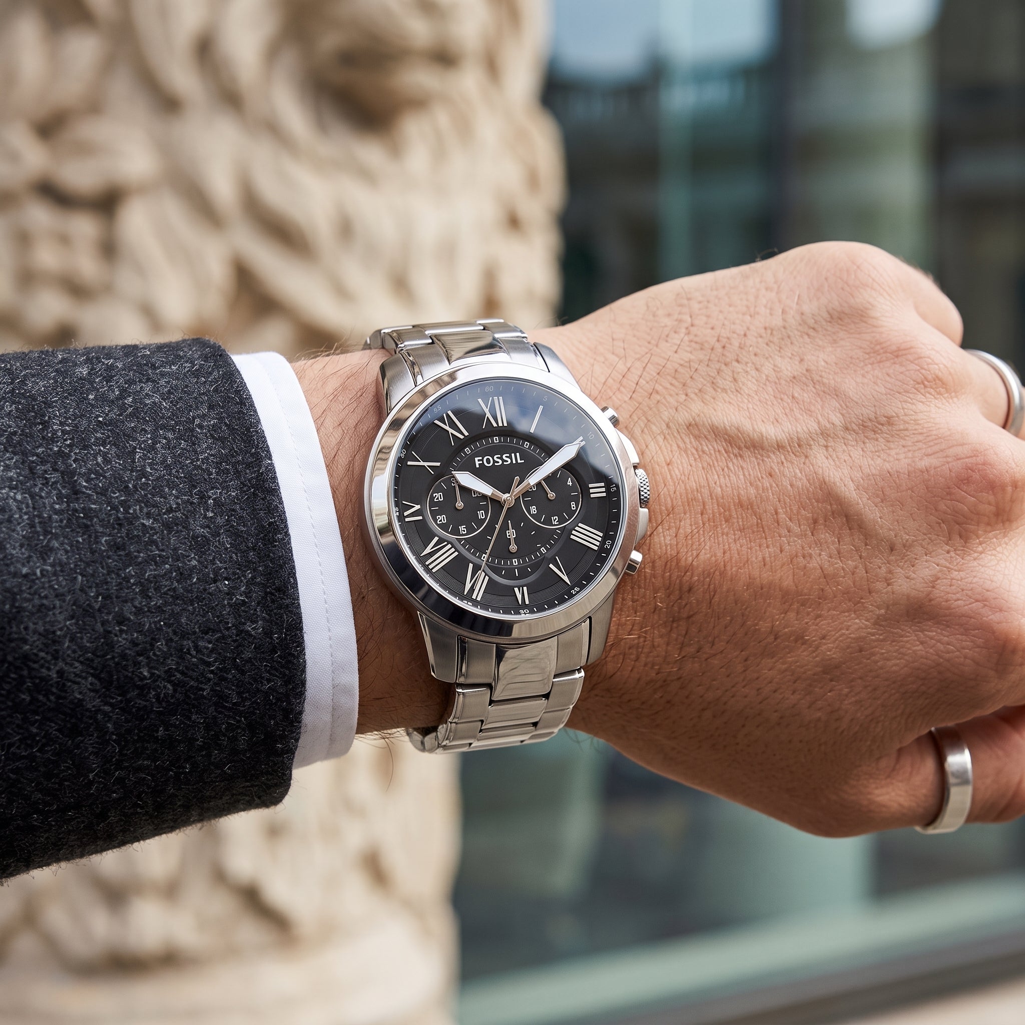Fossil Grant FS4736 men's chronograph watch worn on the wrist.