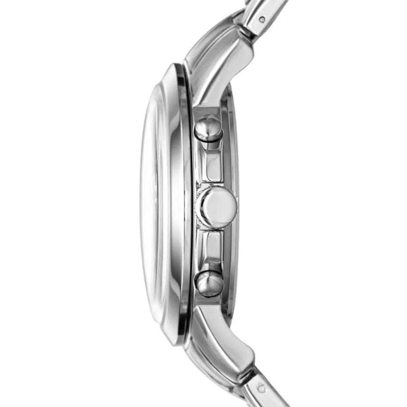 Close-up of the crown on the Fossil Grant FS4736 chronograph watch.