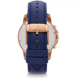 Buckle clasp detail of the Fossil Grant FS4835 blue leather strap.