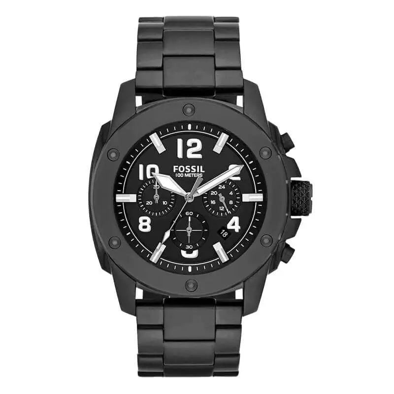 Authentic real-life photo of Fossil FS4927 showing actual black finish and stainless steel bracelet