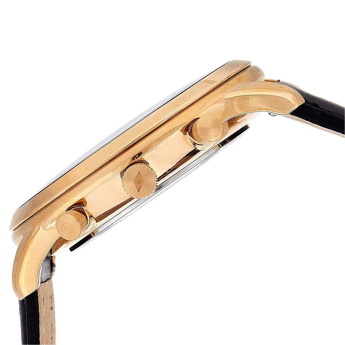 Side view photo of Fossil FS5381 showing case thickness and leather strap connection