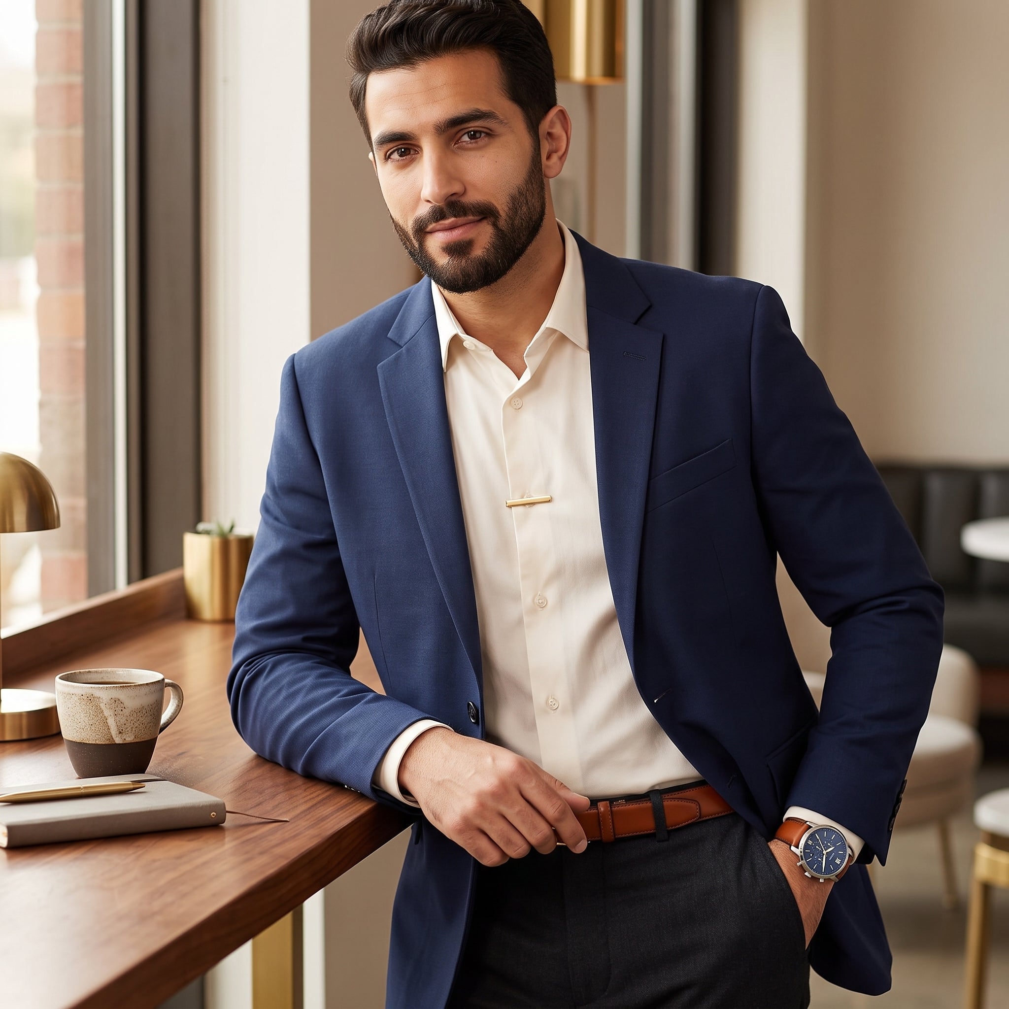 Luxury lifestyle image featuring the Fossil Neutra FS5453 chronograph watch.