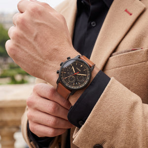 Fossil Goodwin FS5501 men's chronograph watch worn on the wrist.
