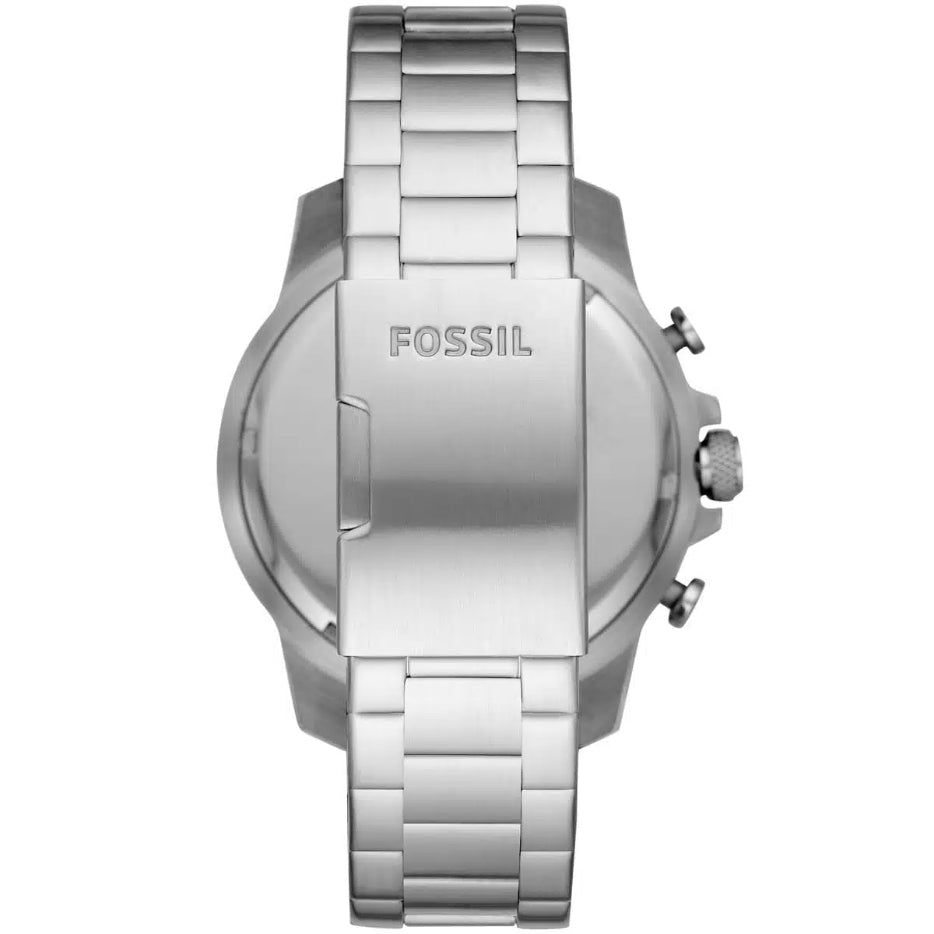 Silver Fossil watch on a white background