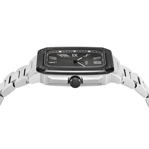 Angled real-life photo of Fossil FS6122 showing the black bezel screw detail and silver case