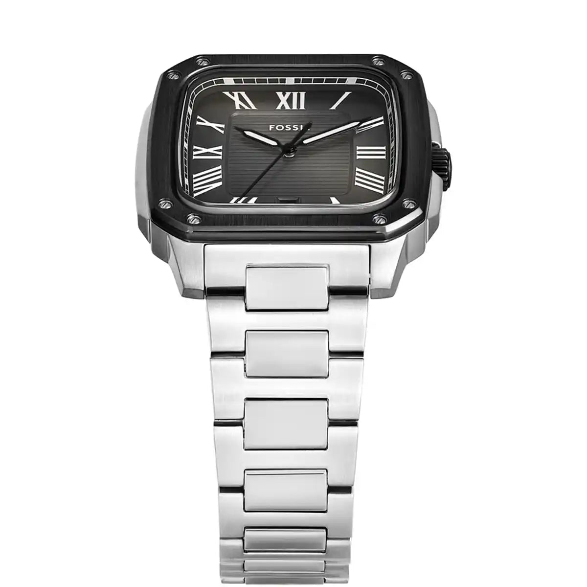 Side view photo of Fossil FS6122 showing the thickness of the square metal case