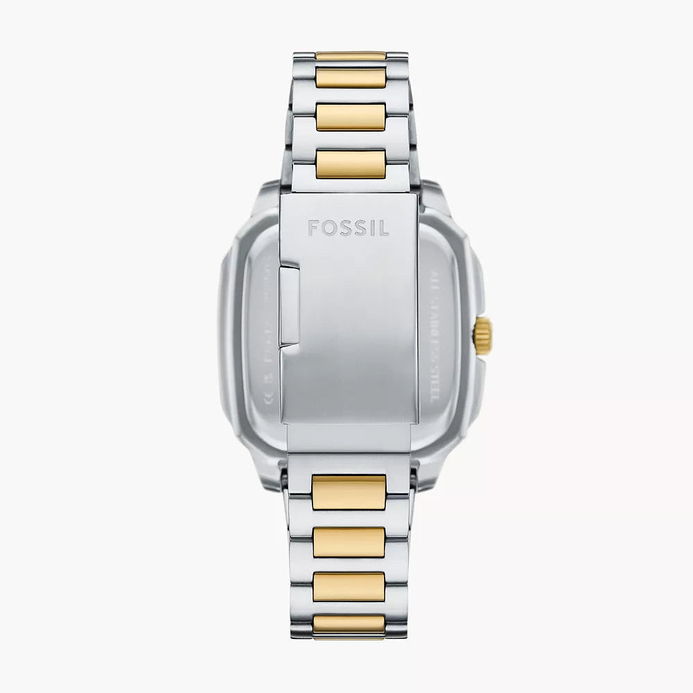 Back view photo of Fossil FS6123 showing the stainless steel caseback info