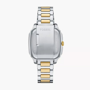 Back view photo of Fossil FS6123 showing the stainless steel caseback info