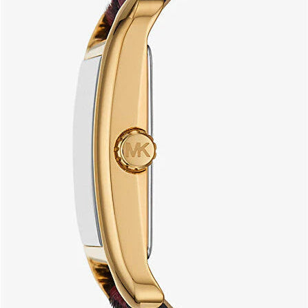 Detail photo of the gold-tone crown on the Michael Kors mko1116women's watch