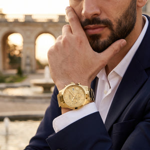 Lifestyle photo of Guess Atlas W0668G4 watch on a man's wrist