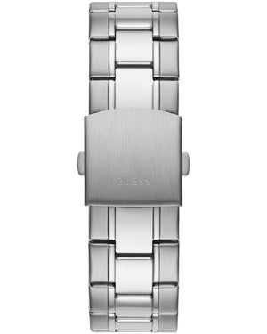 Silver stainless steel deployment clasp with Guess logo on the bracelet of the GW0056G1