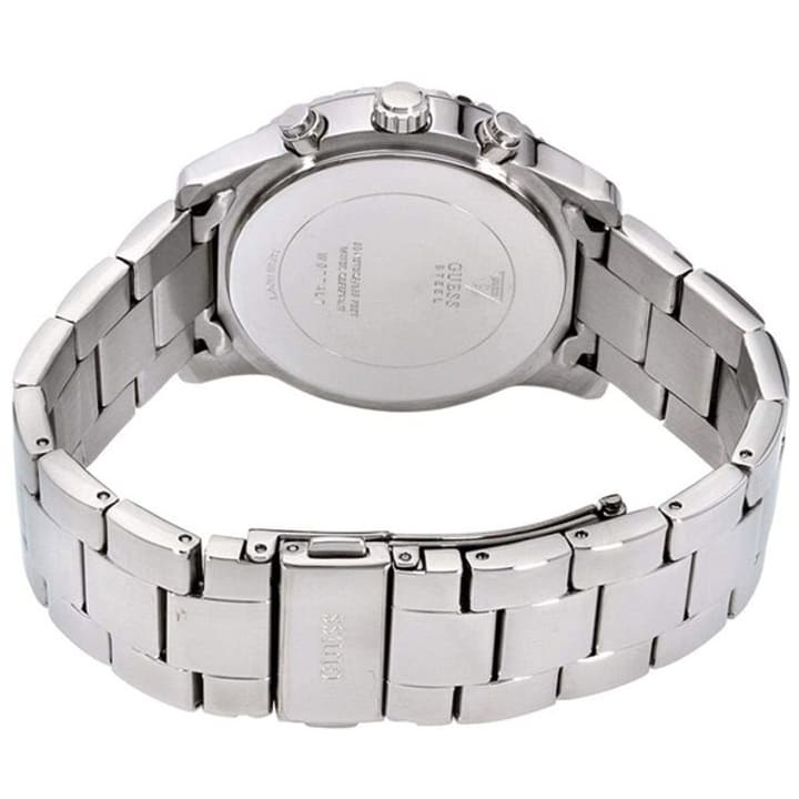 Back view of the Guess W0774L7 watch showing the stainless steel caseback and Confetti details