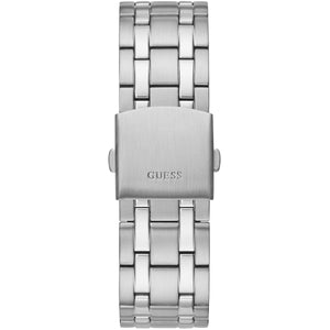 Silver stainless steel deployment clasp with Guess logo on the bracelet of the GW0260G1