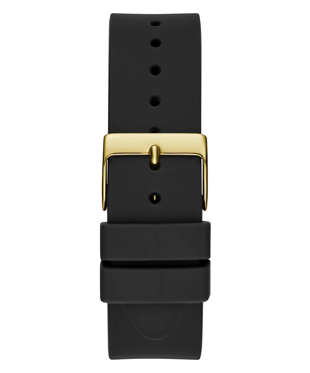 Gold tone buckle clasp on the black rubber strap of the GW0665L1