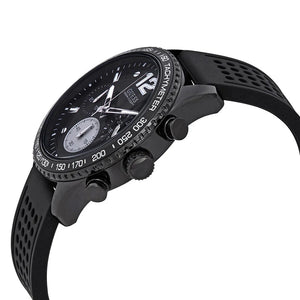 4. Angled view of Guess W0971G1 showing the matte black tachymeter bezel and side pushers