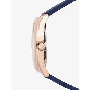 Detailed side view of the rose gold crown on the Guess W0911L6
