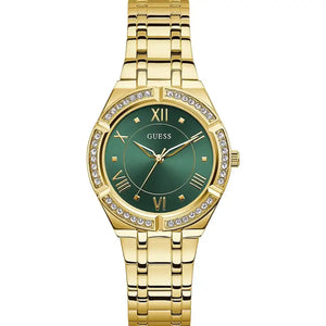Guess Cosmo GW0033L8 women's watch with gold case and green sunray dial