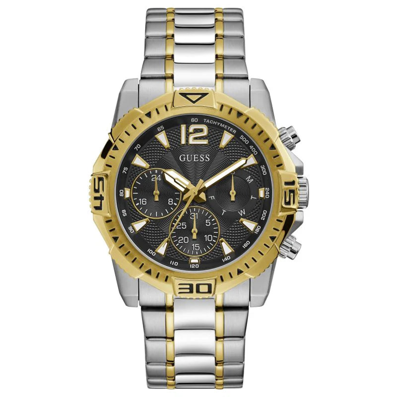 Guess Commander GW0056G4 men's watch with two-tone silver and gold stainless steel bracelet and black dial