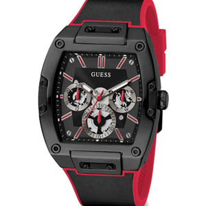 Angled view of Guess GW0202G7 showing the black case and red details