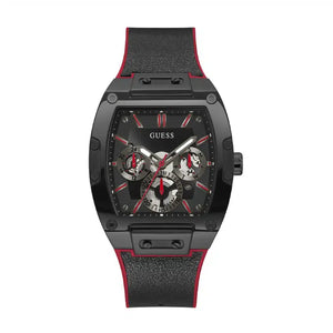 Guess Phoenix GW0202G7 men's watch with black barrel case and red accents