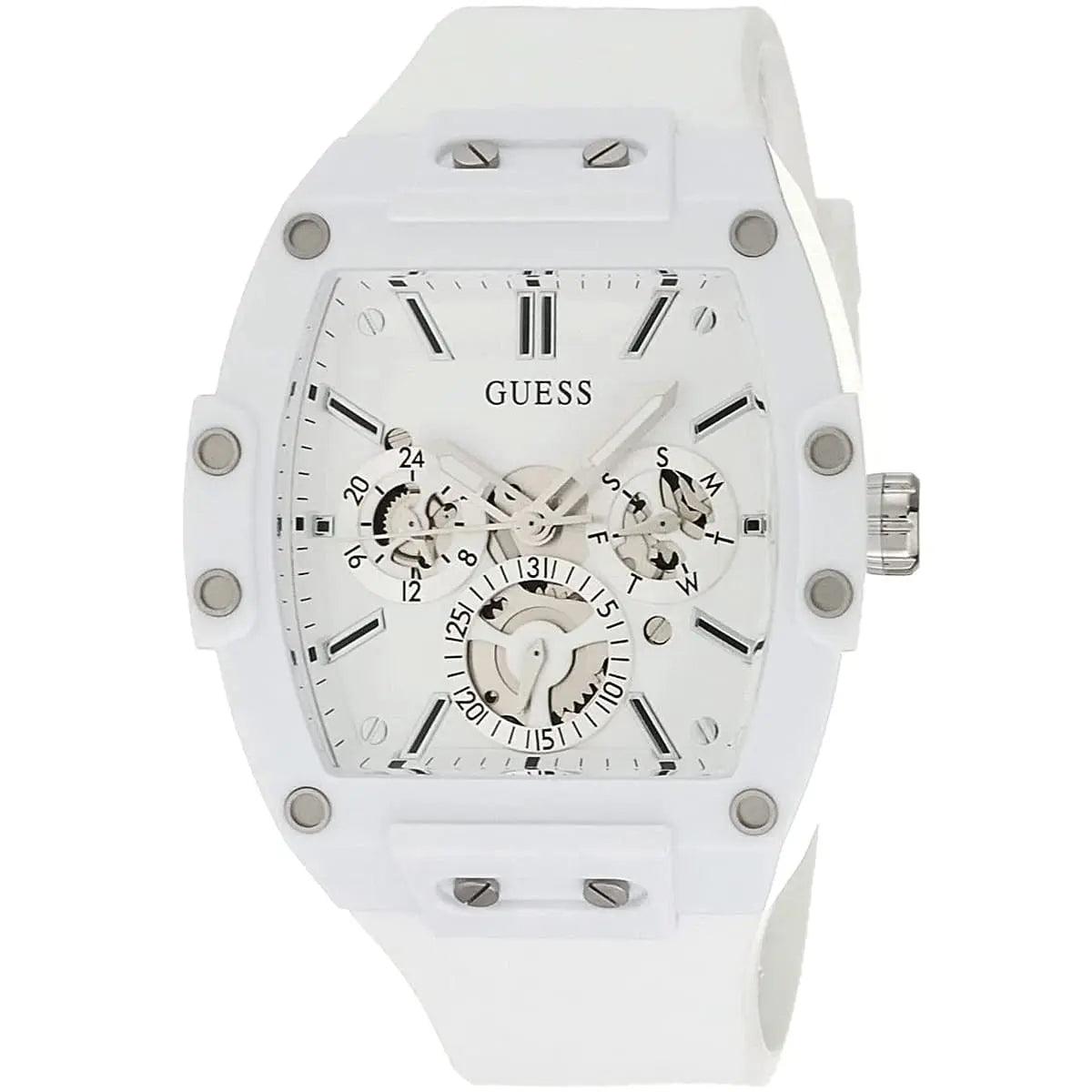 Side profile view of the 12mm white rubber case of the Guess GW0203G2