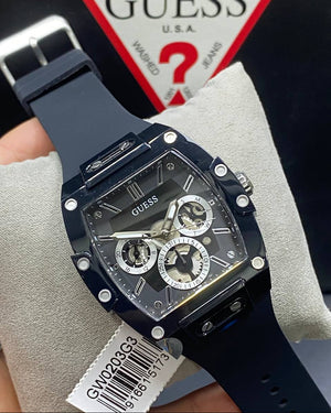 Authentic real-life photo of the Guess GW0203G3 showing actual black rubber finish and silver accents in Egypt