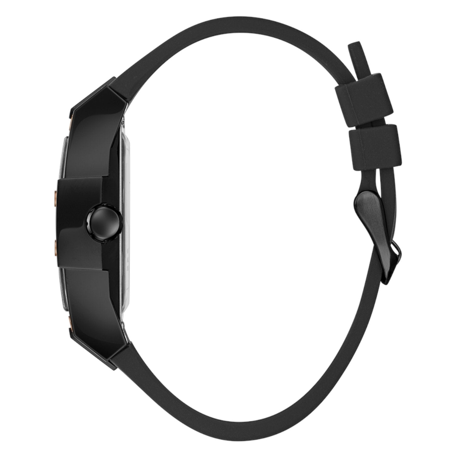 Side profile view of the 12mm black rubber case of the Guess GW0203G8