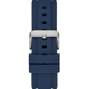Silver pin buckle on the blue rubber strap of the Guess GW0211G1