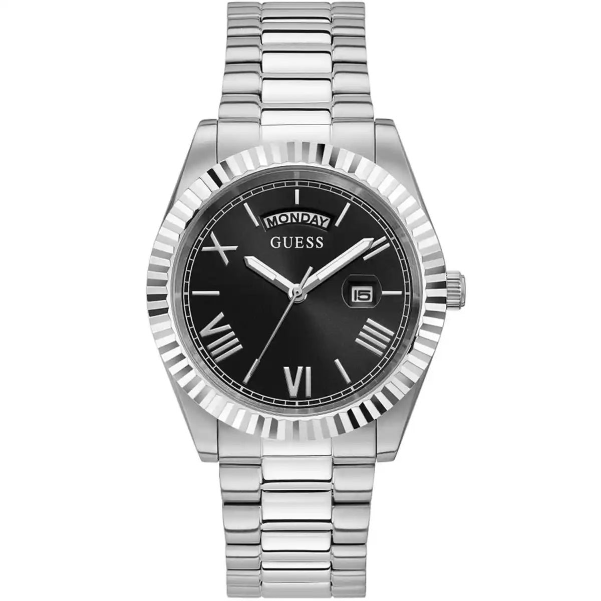 Guess Connoisseur GW0265G1 men's watch with silver fluted bezel and black dial