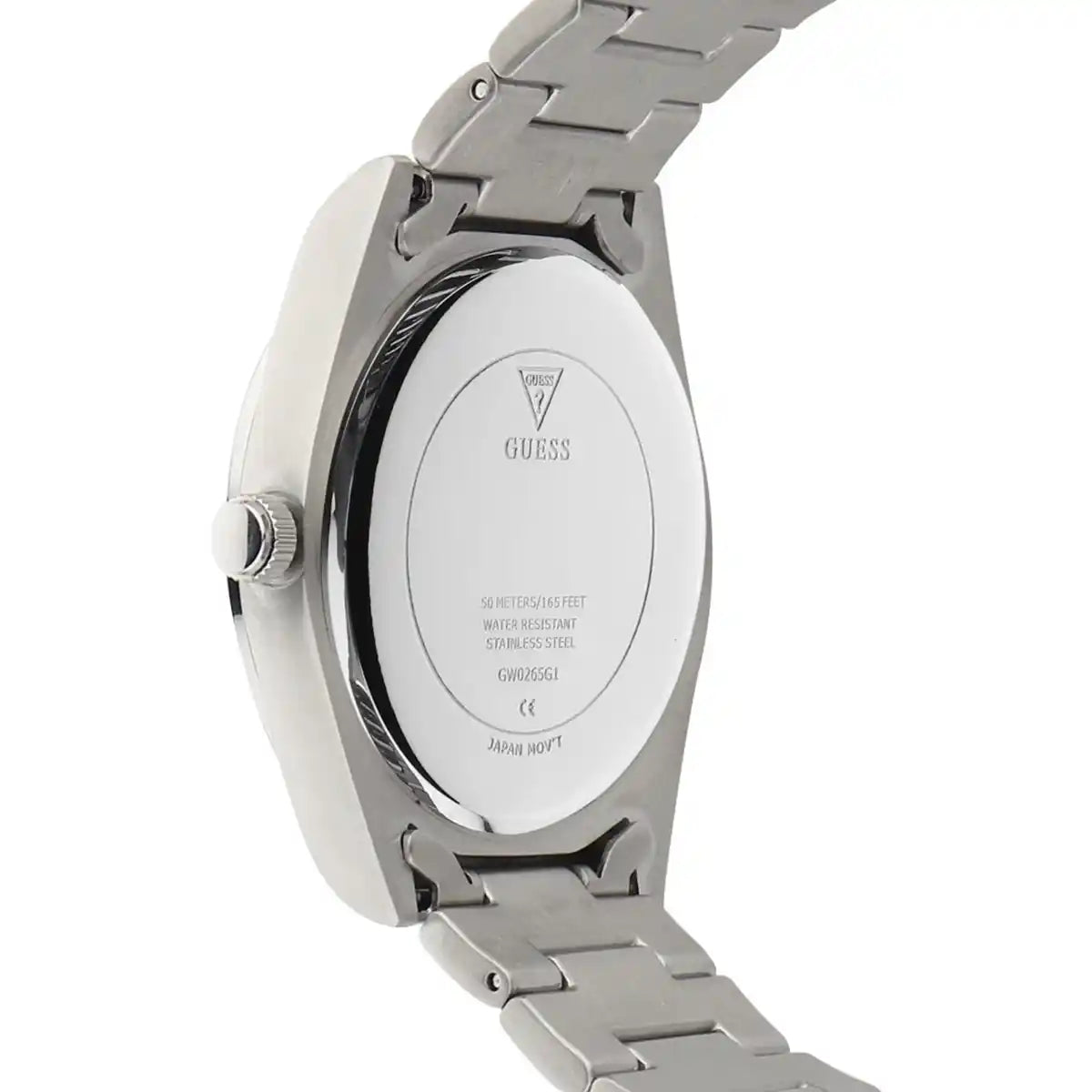 Stainless steel caseback of the Guess GW0265G1 with authentic brand engravings