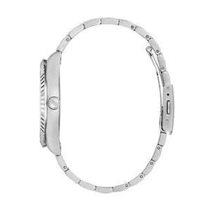 Side profile view of the 10mm silver case of the Guess GW0265G11