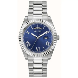 Guess Connoisseur GW0265G7 men's watch with silver fluted bezel and blue sunray dial