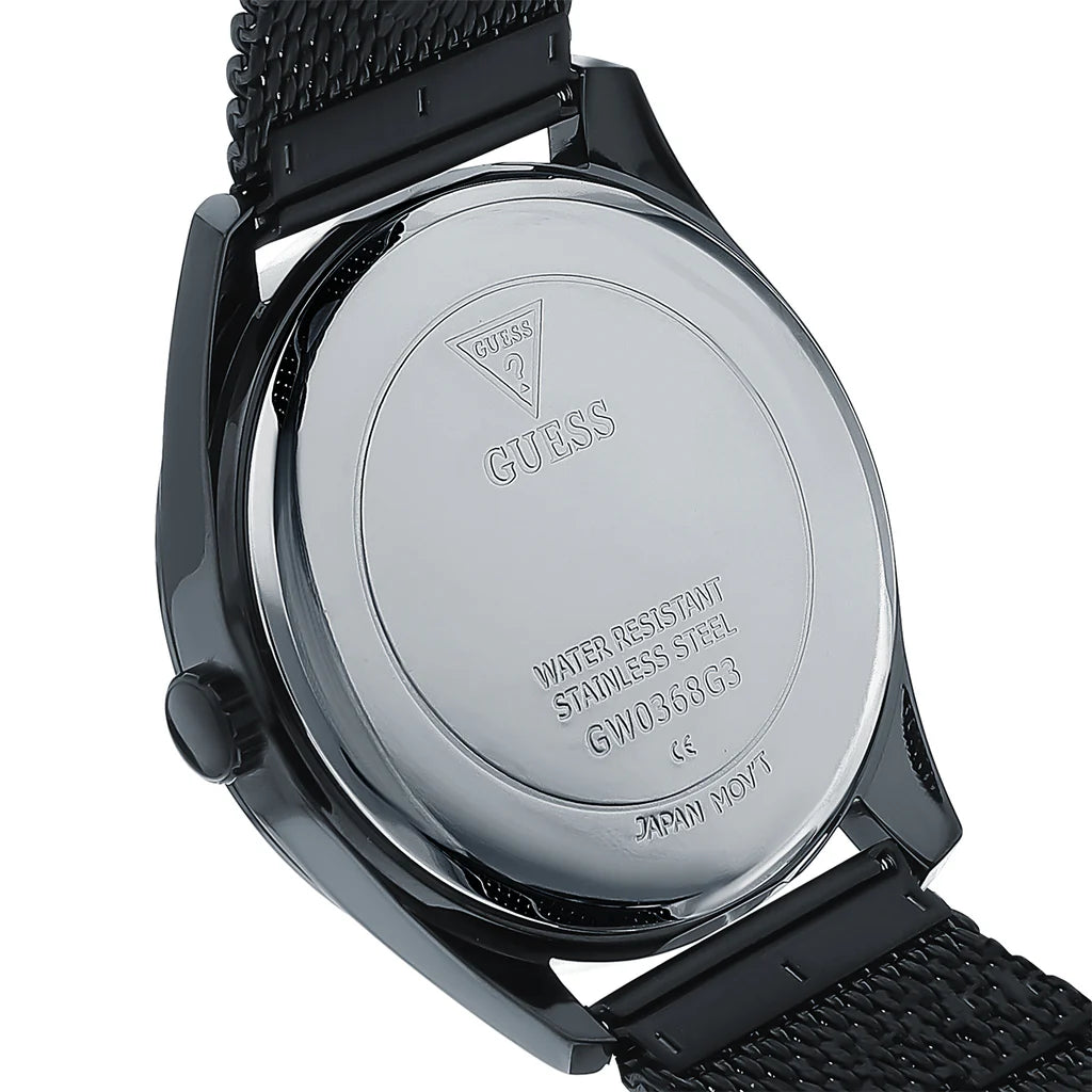 Stainless steel caseback of the Guess GW0368G3 all-black watch
