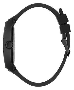 Left side view of the sleek black stainless steel case of Guess GW0368G3