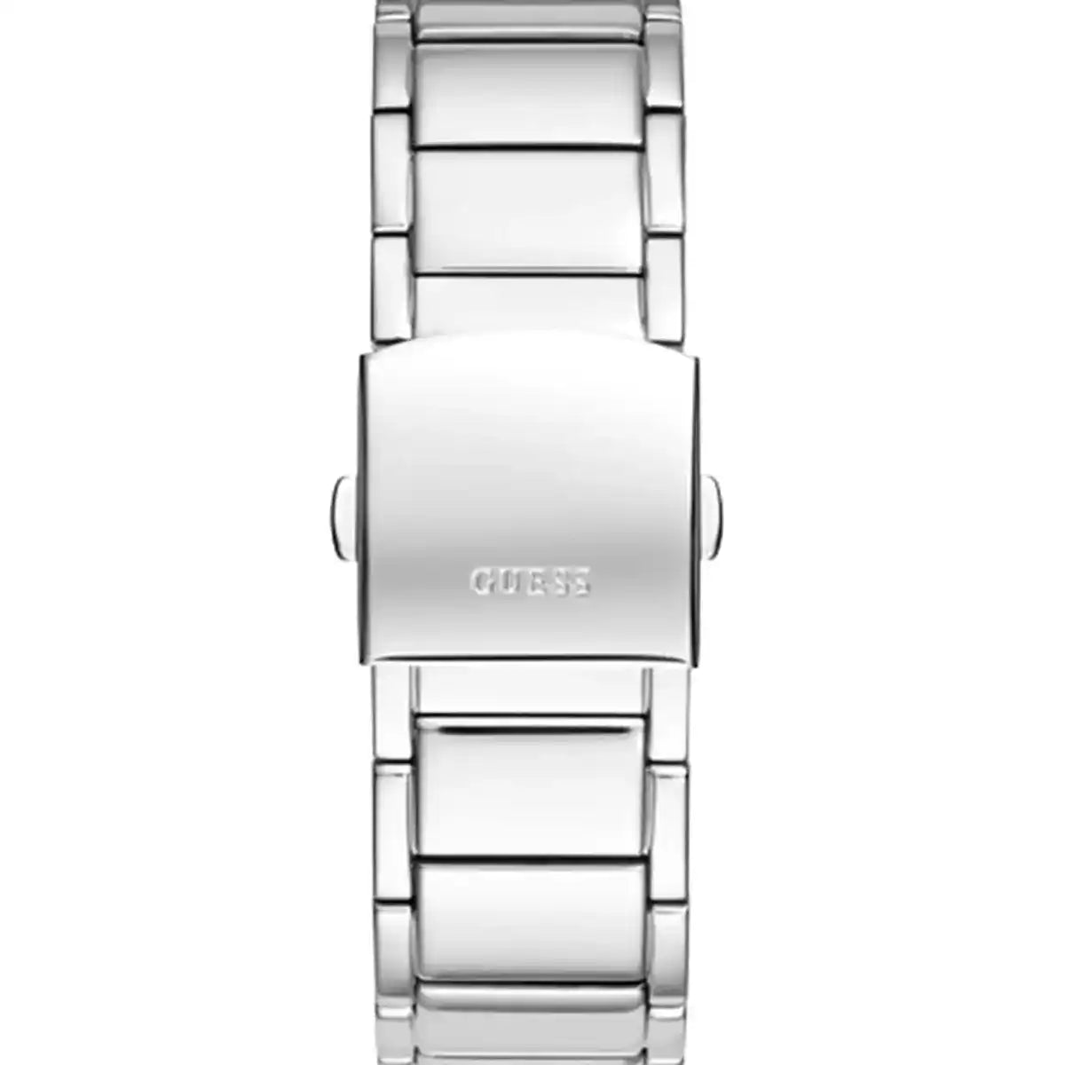 Close-up of the polished silver-tone stainless steel bracelet links on GW0387G1