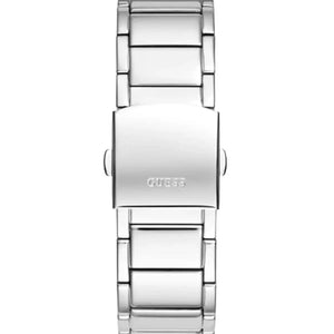Close-up of the polished silver-tone stainless steel bracelet links on GW0387G1