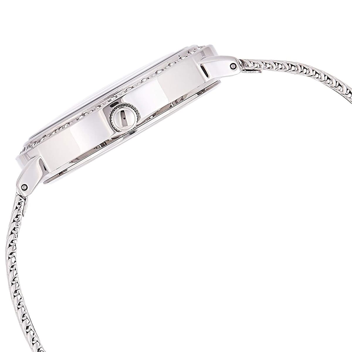 Detailed side view of the silver crown on the Guess GW0402L1