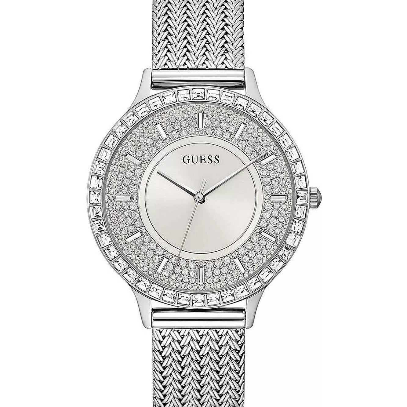 Guess Dress GW0402L1 ladies watch with round silver case and mesh strap
