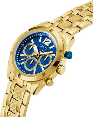 Side view of Guess GW0714G2 showing the polished gold crown and case depth