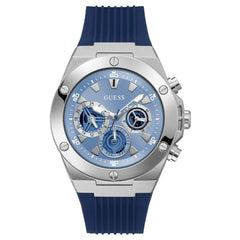Guess GW0417G1 men's watch with silver case and blue rubber strap