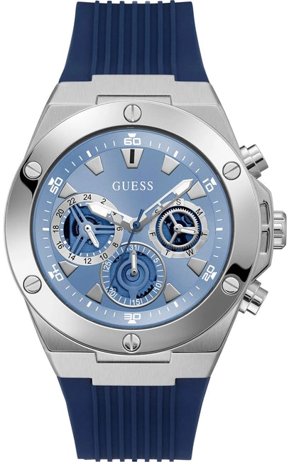 Guess GW0417G1 men's watch with silver case and blue rubber strap