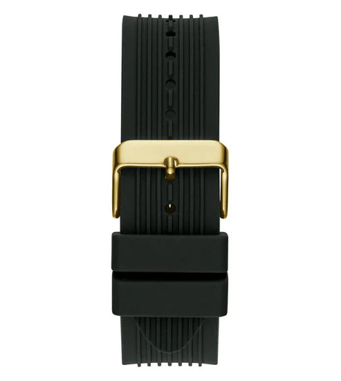 Close-up of the textured black rubber strap on Guess GW0417G4