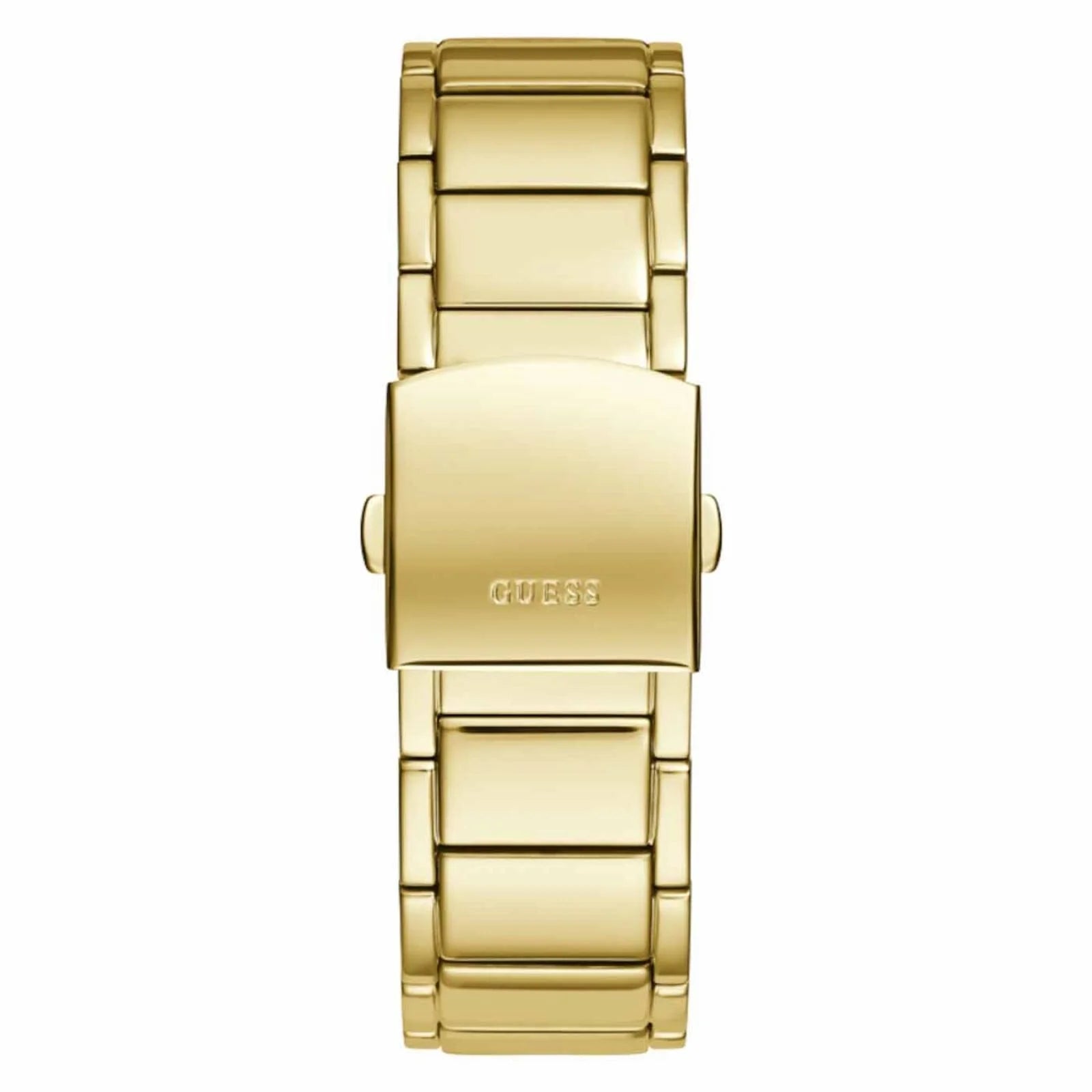 Close-up of the polished gold-tone stainless steel bracelet links on GW0456G1
