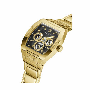 Side profile of Guess GW0456G1 highlighting the gold crown and case thickness