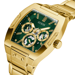 Side profile of Guess GW0456G3 highlighting the gold crown and case thickness