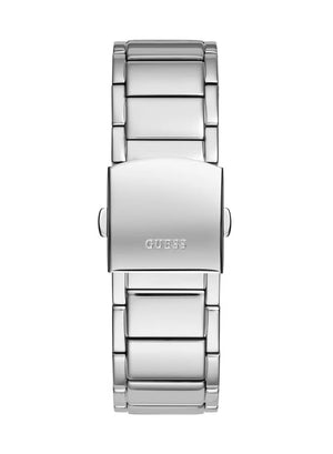 Close-up of the polished silver-tone stainless steel bracelet links on GW0456G4