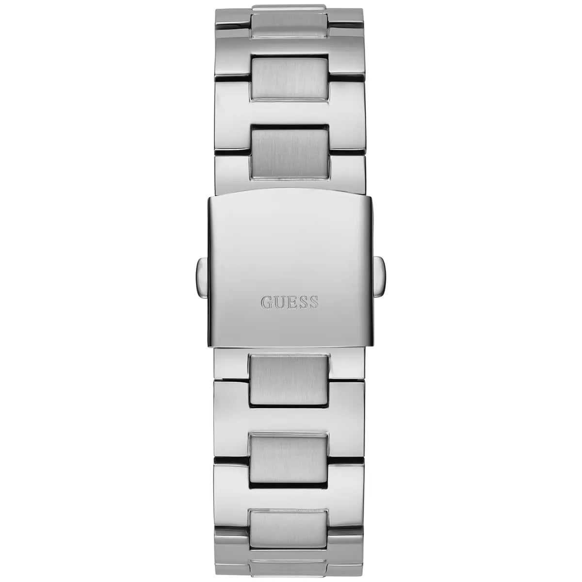 Silver-tone deployment clasp on the stainless steel bracelet of the Guess GW0489G3