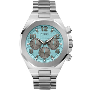 Guess Empire GW0489G3 men's watch with silver stainless steel case and turquoise dial
