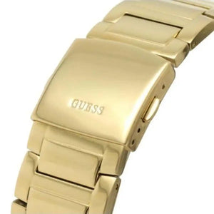 Deployment clasp on the crystal-accented gold stainless steel bracelet of the Guess GW0497G2
