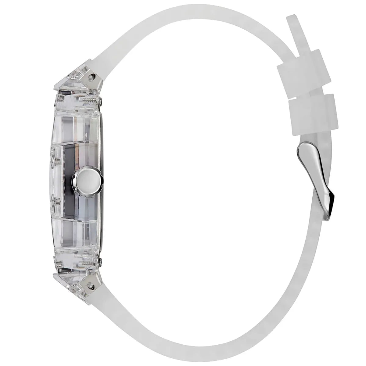 Left side view of the see-through polycarbonate case of Guess GW0499G3